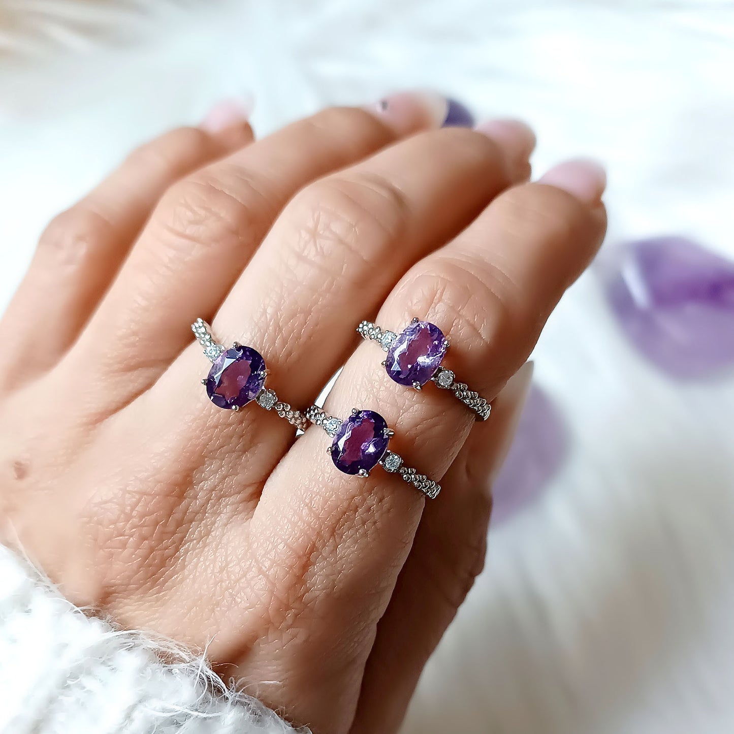 ANELLO REGOLABILE IN AMETISTA e argento 925