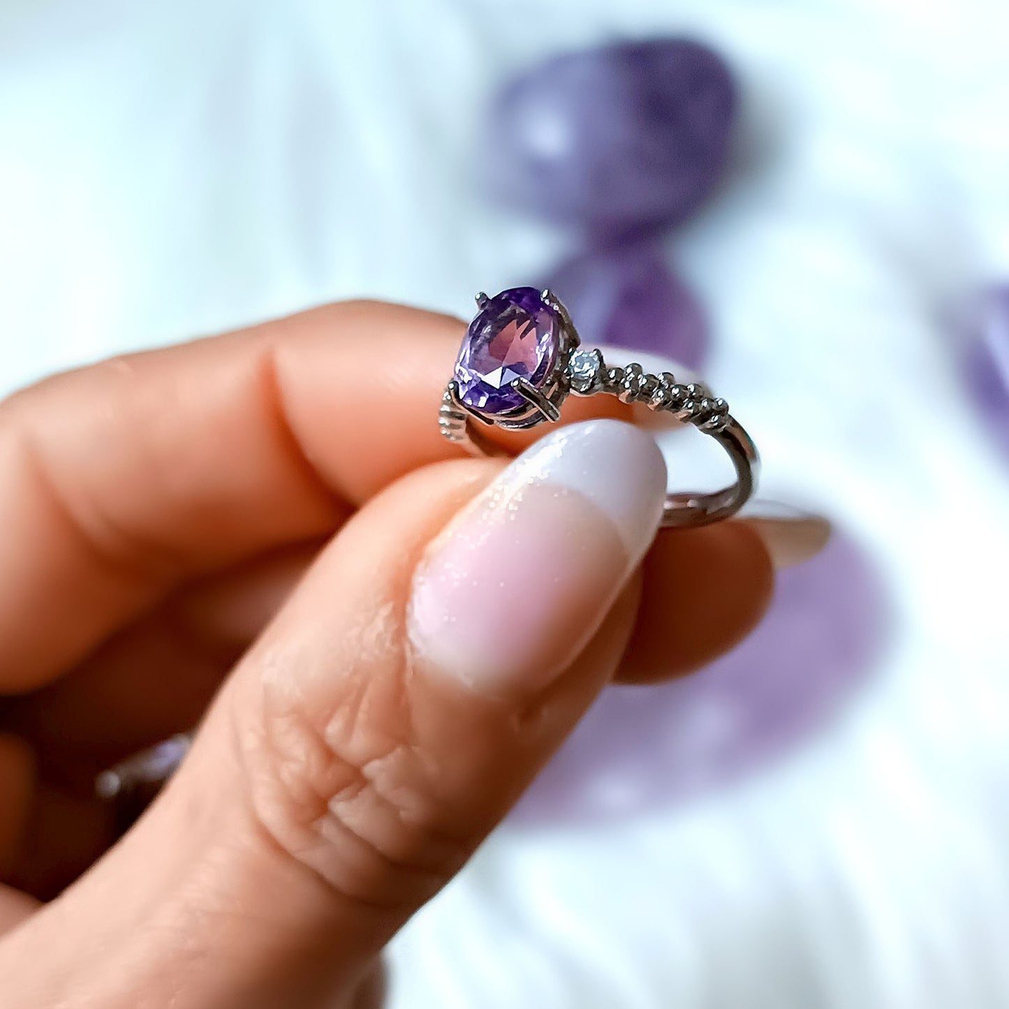 ANELLO REGOLABILE IN AMETISTA e argento 925