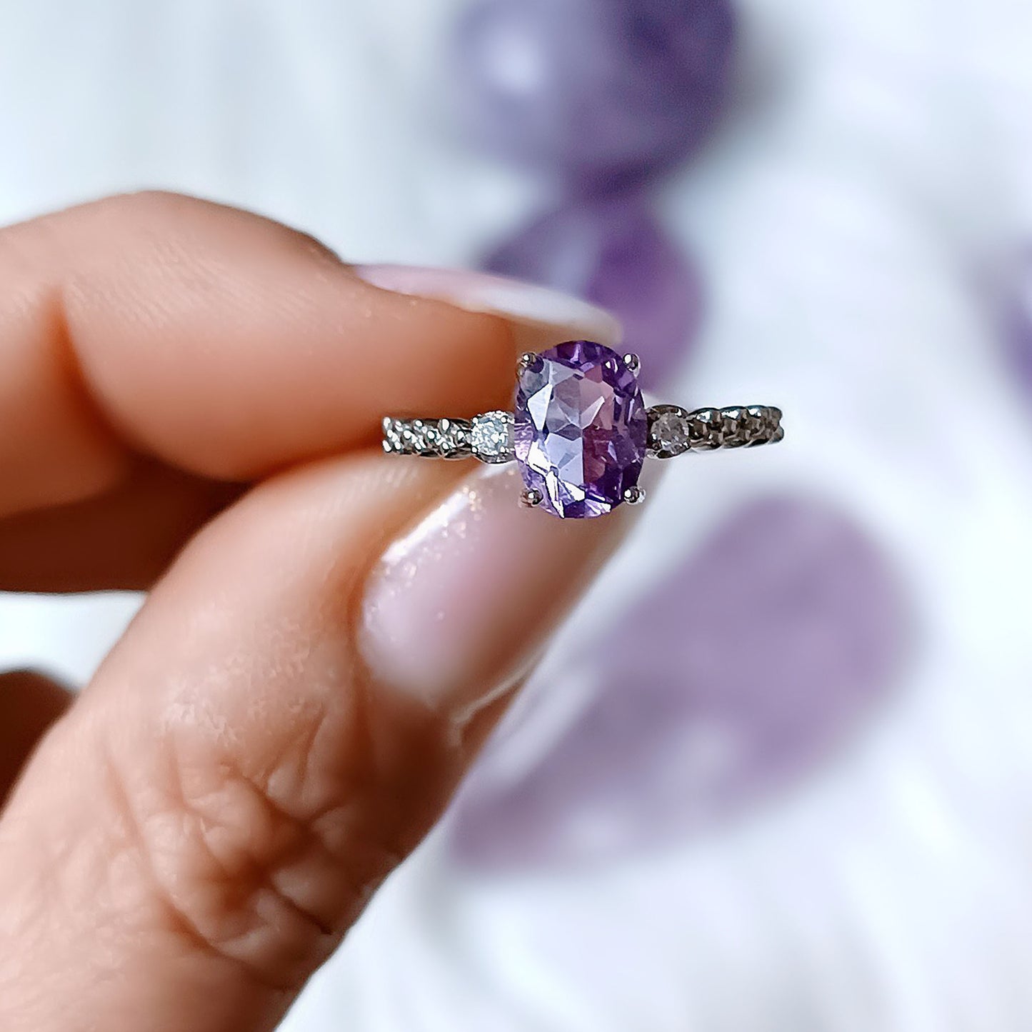 ANELLO REGOLABILE IN AMETISTA e argento 925