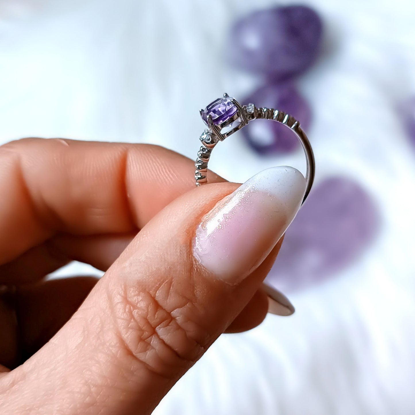 ANELLO REGOLABILE IN AMETISTA e argento 925