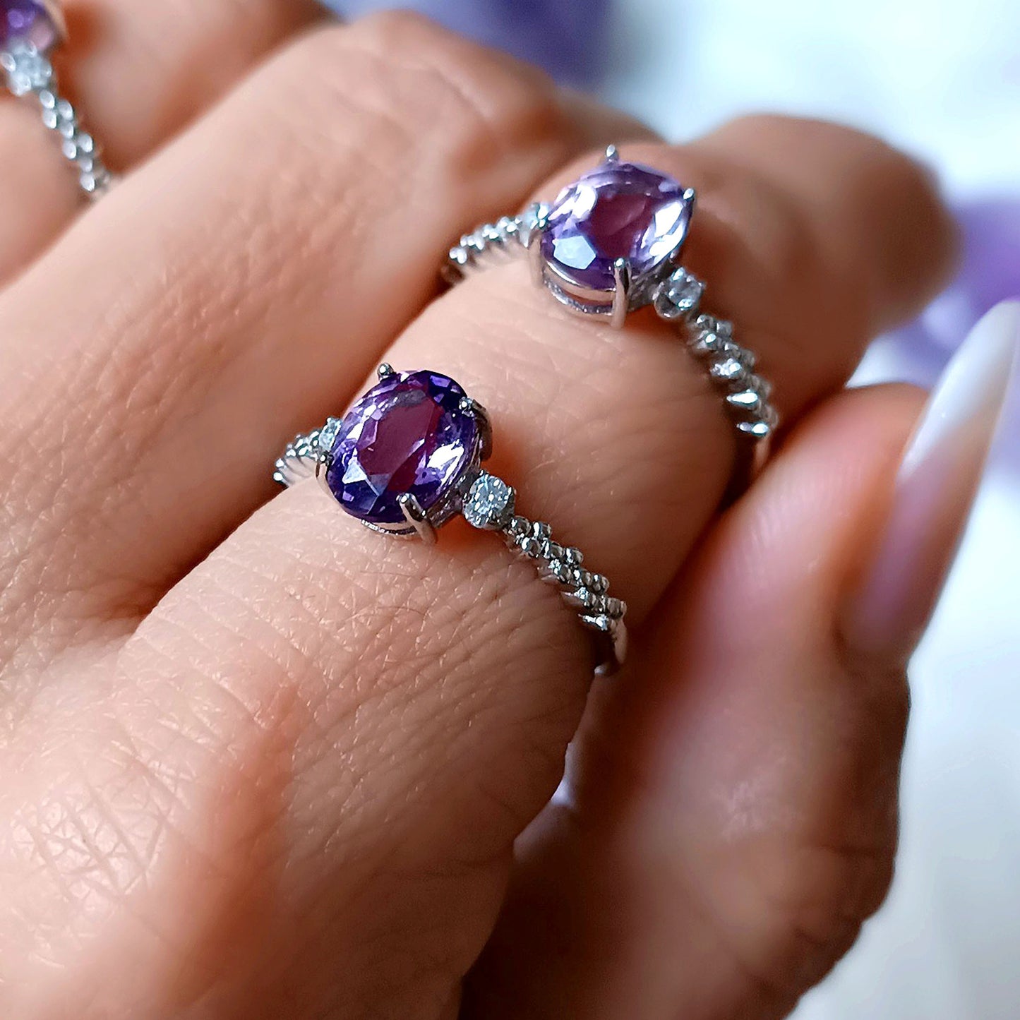 ANELLO REGOLABILE IN AMETISTA e argento 925