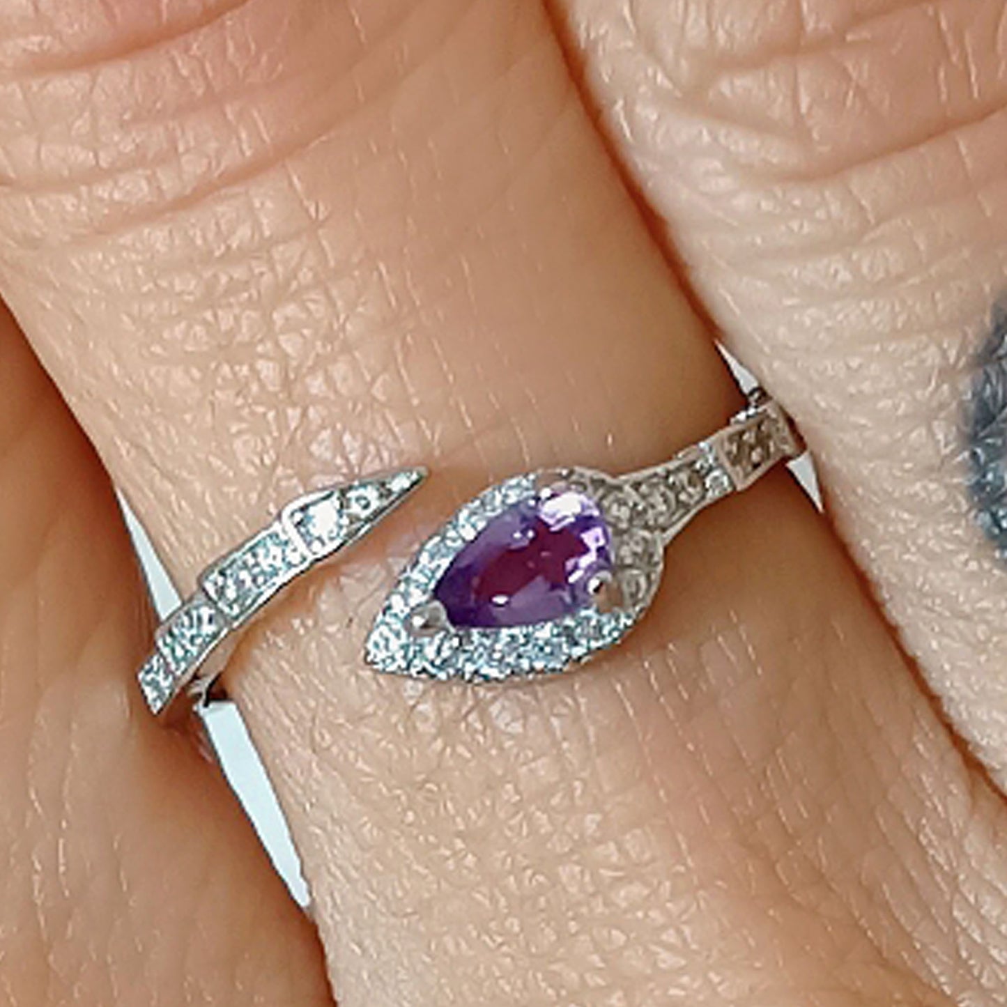 ANELLO SERPENTE REGOLABILE IN AMETISTA e ARGENTO