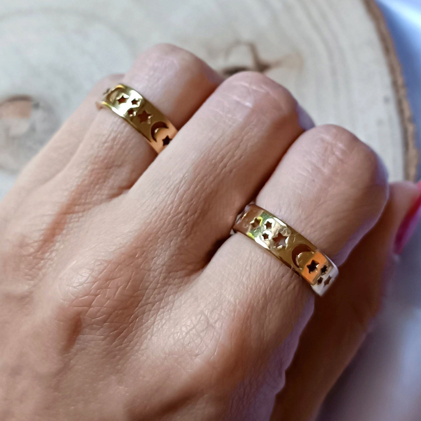 Anello Stelle e Luna in acciaio inossidabile