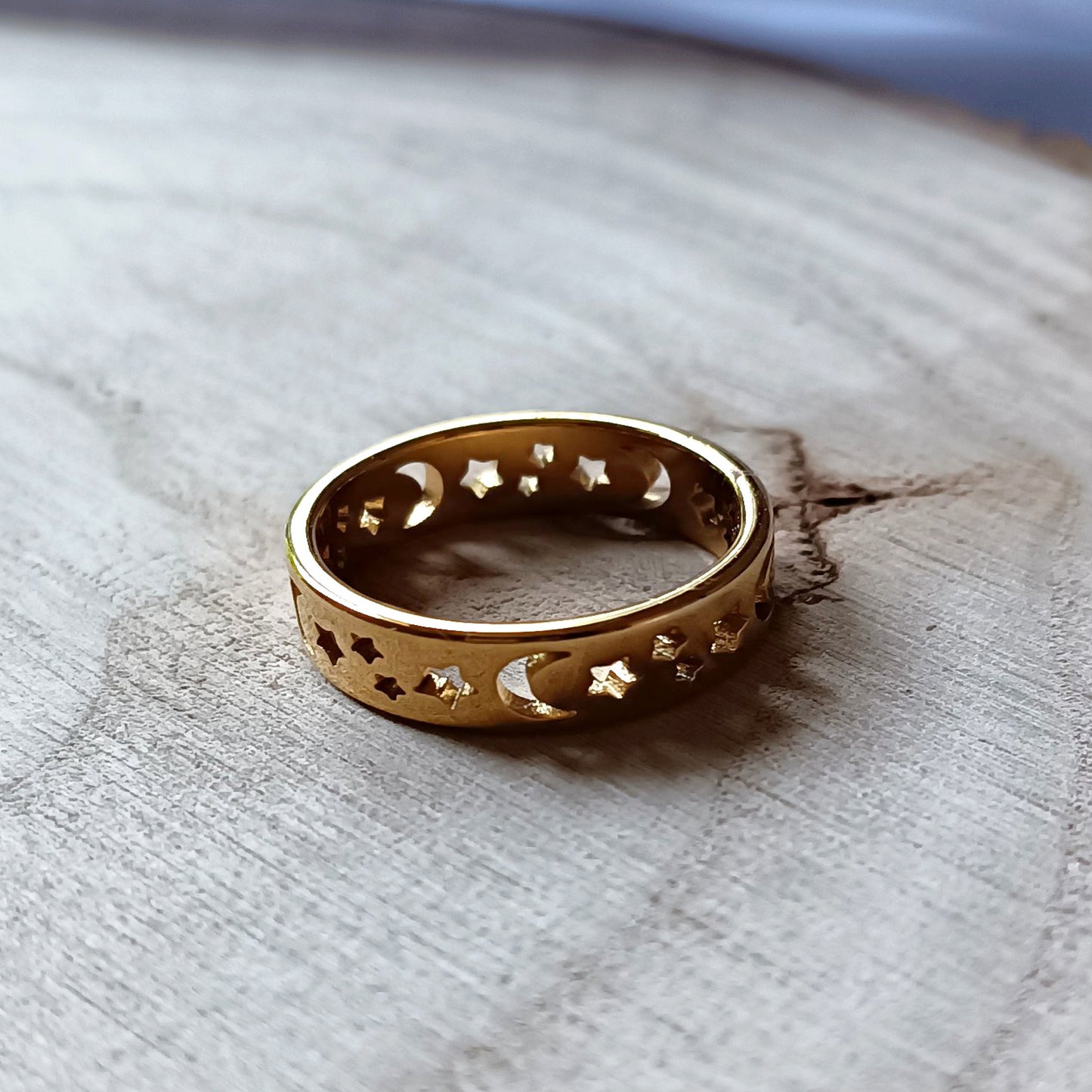 Anello Stelle e Luna in acciaio inossidabile