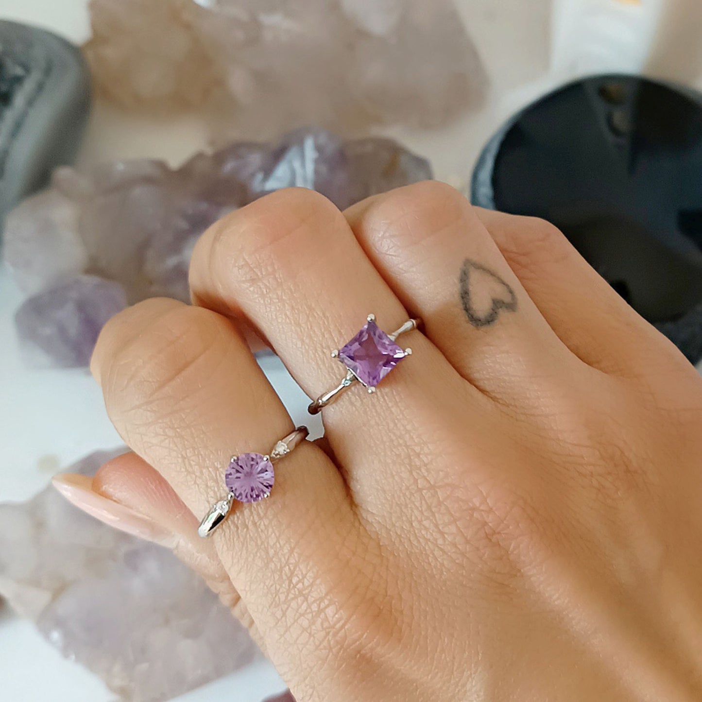 ANELLO REGOLABILE IN AMETISTA e argento 925