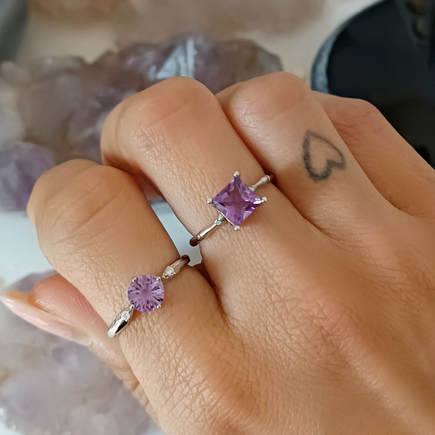 ANELLO REGOLABILE IN AMETISTA e argento 925
