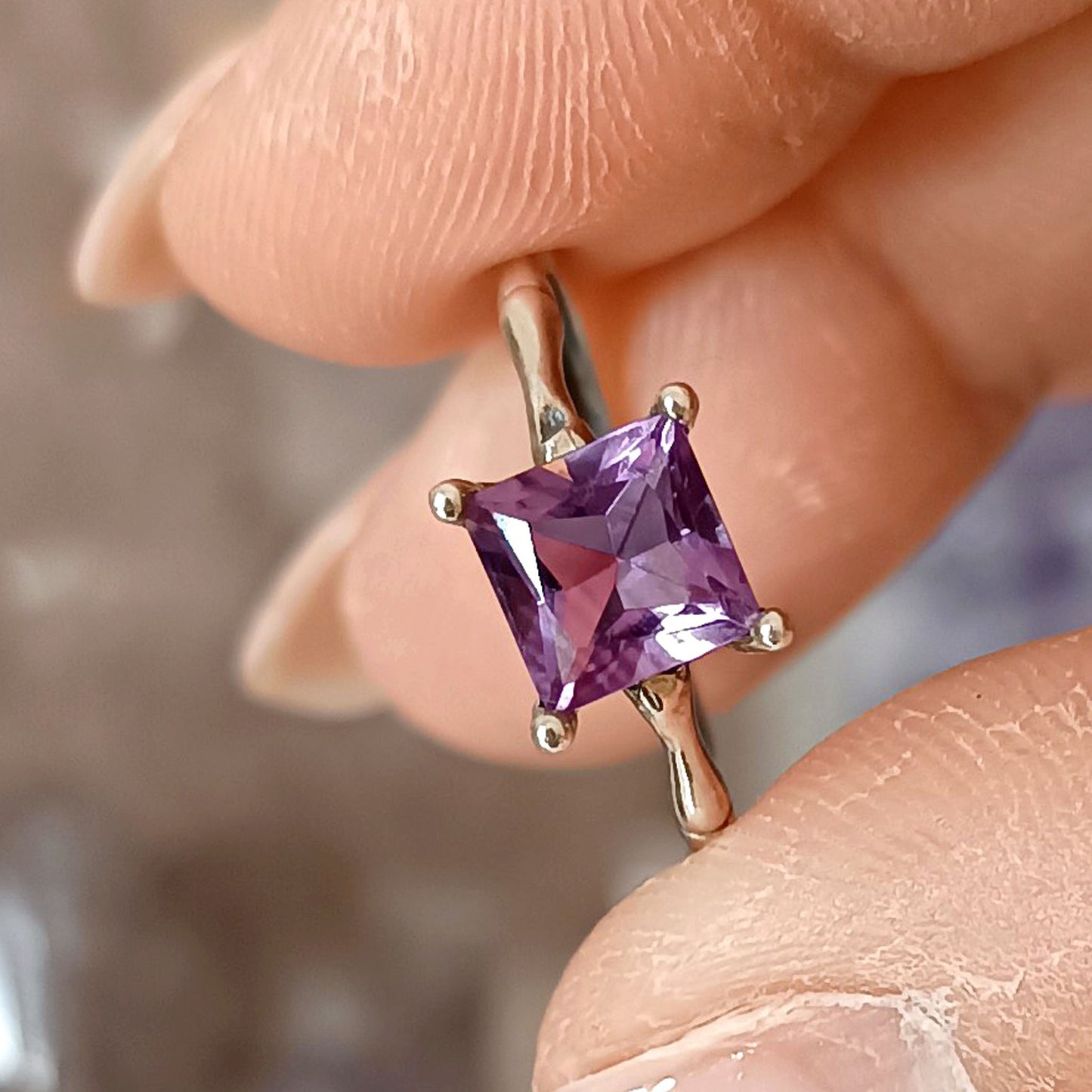 ANELLO REGOLABILE IN AMETISTA e argento 925