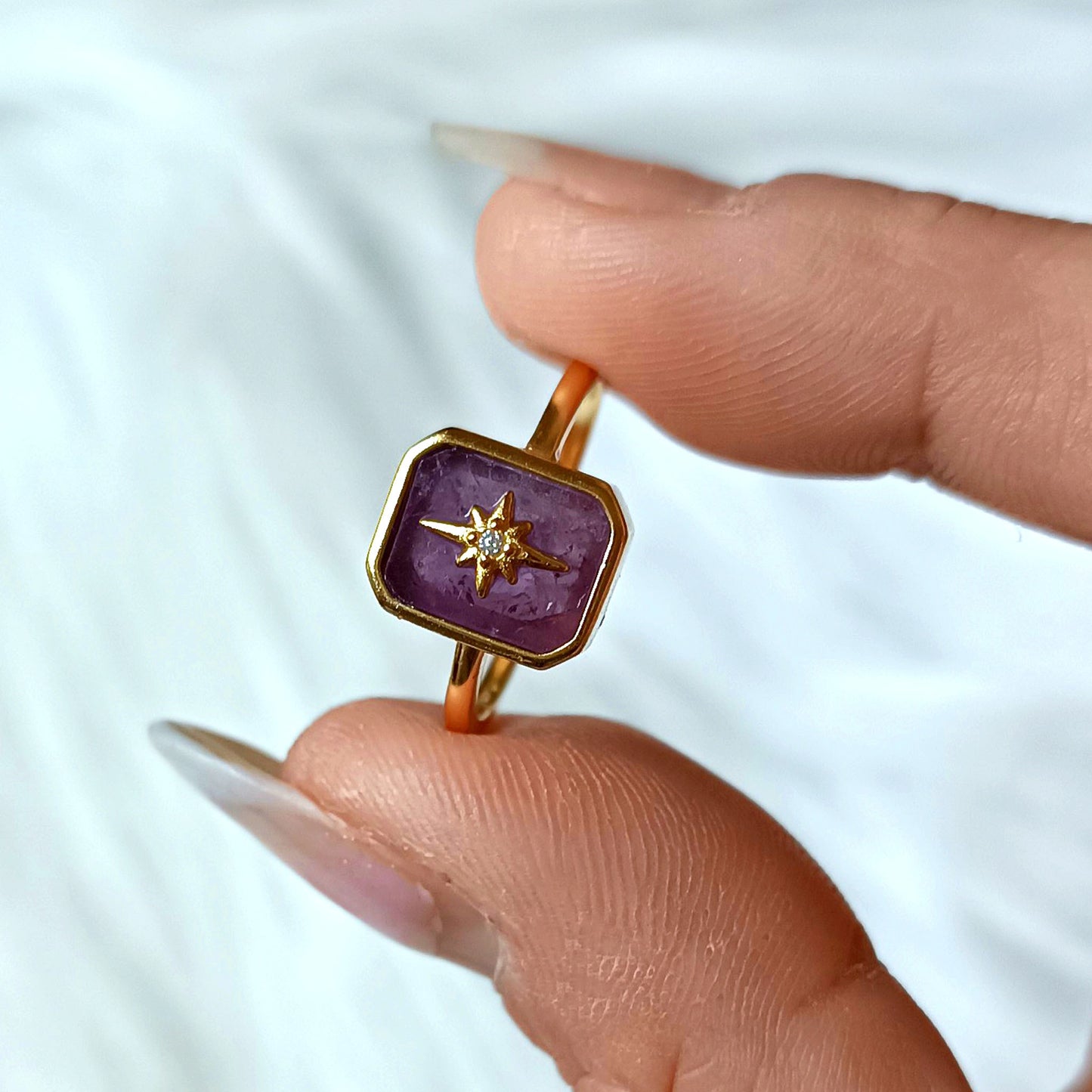 ANELLO REGOLABILE IN AMETISTA e CHARM argento 925
