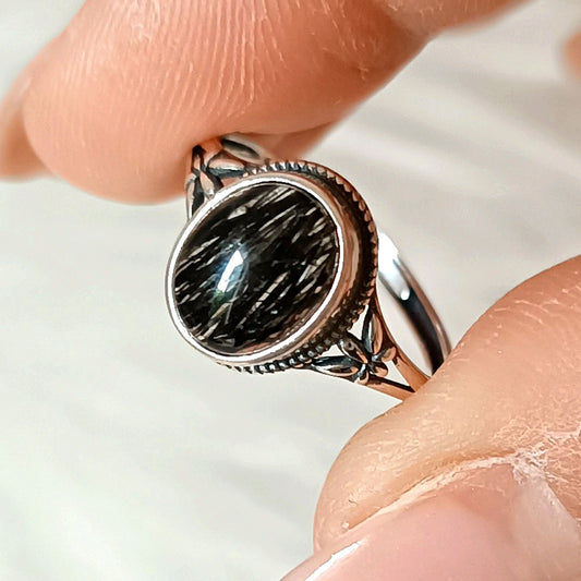 ANELLO RUTILATO NERO e ARGENTO 925