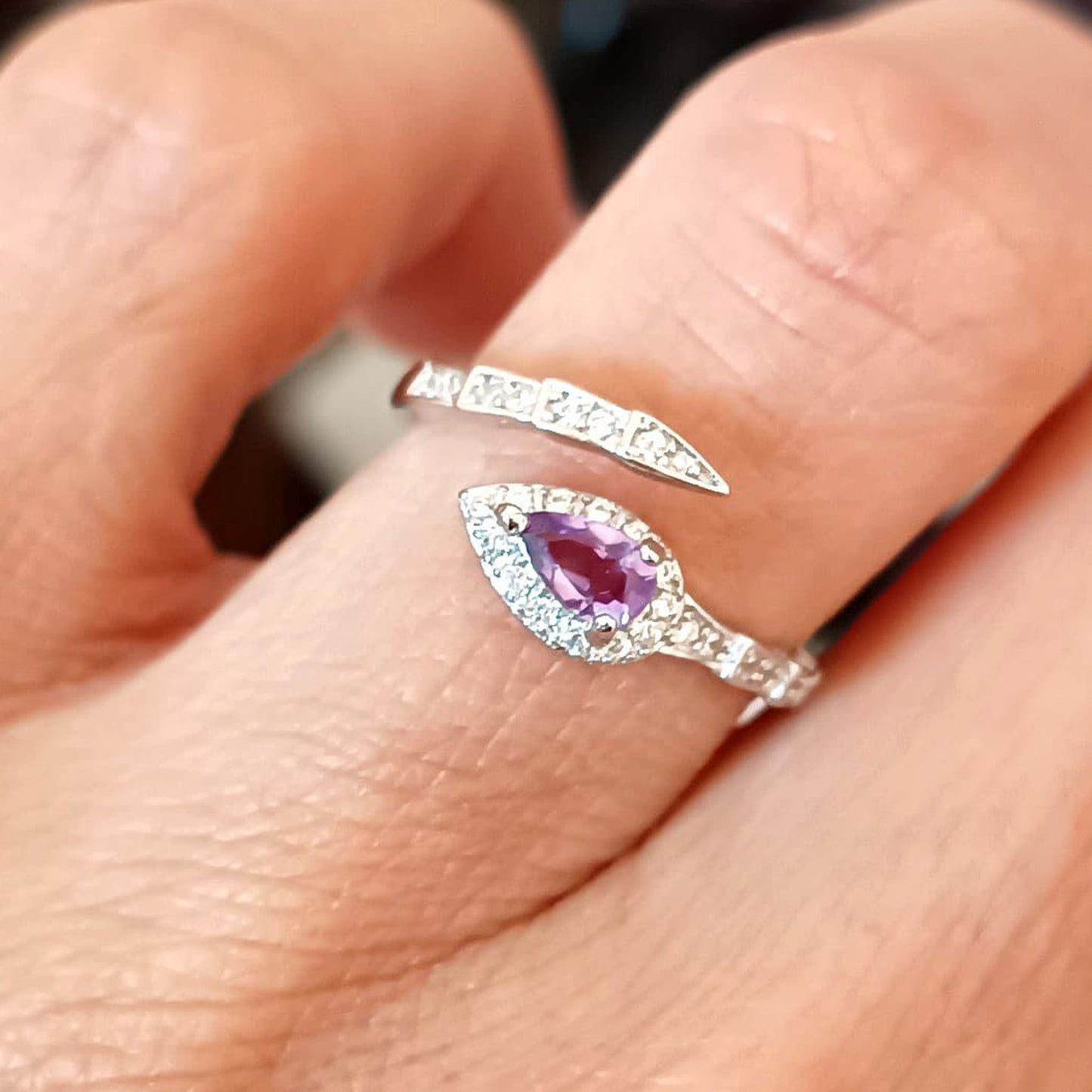 ANELLO SERPENTE REGOLABILE IN AMETISTA e ARGENTO