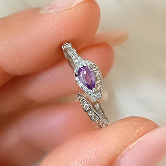 ANELLO SERPENTE REGOLABILE IN AMETISTA e ARGENTO